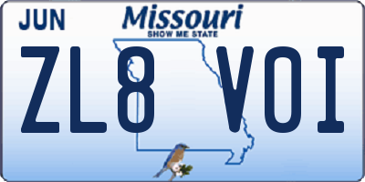 MO license plate ZL8V0I