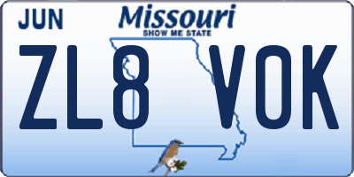 MO license plate ZL8V0K
