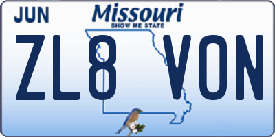 MO license plate ZL8V0N