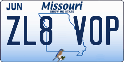 MO license plate ZL8V0P