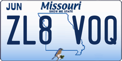 MO license plate ZL8V0Q