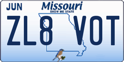 MO license plate ZL8V0T