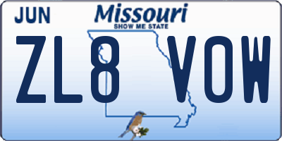 MO license plate ZL8V0W