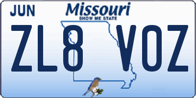 MO license plate ZL8V0Z