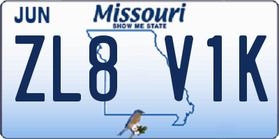 MO license plate ZL8V1K