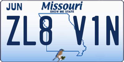 MO license plate ZL8V1N