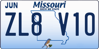 MO license plate ZL8V1O