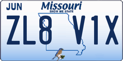 MO license plate ZL8V1X