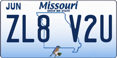 MO license plate ZL8V2U