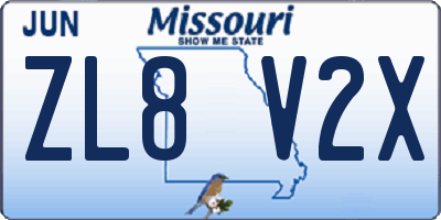 MO license plate ZL8V2X