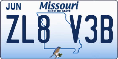 MO license plate ZL8V3B