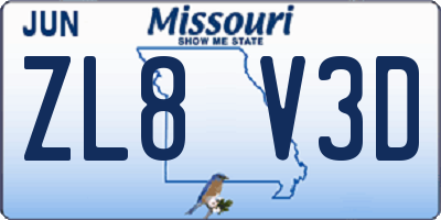 MO license plate ZL8V3D