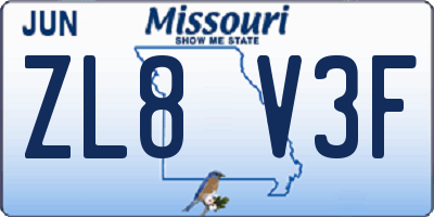 MO license plate ZL8V3F