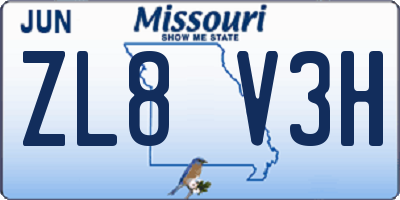 MO license plate ZL8V3H