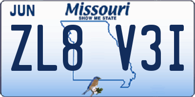 MO license plate ZL8V3I