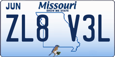 MO license plate ZL8V3L
