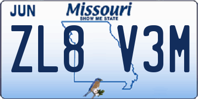 MO license plate ZL8V3M
