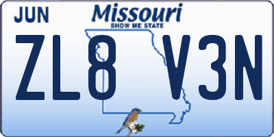 MO license plate ZL8V3N