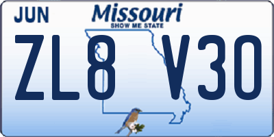 MO license plate ZL8V3O