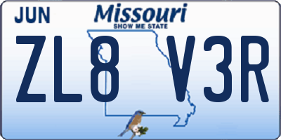 MO license plate ZL8V3R