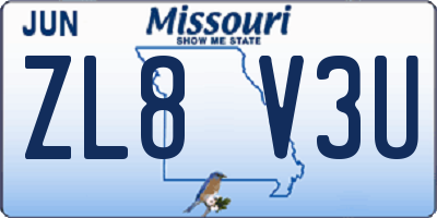 MO license plate ZL8V3U