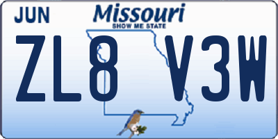 MO license plate ZL8V3W
