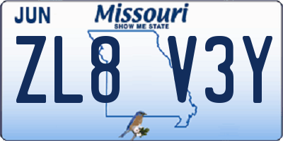 MO license plate ZL8V3Y