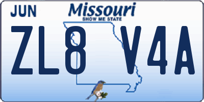 MO license plate ZL8V4A
