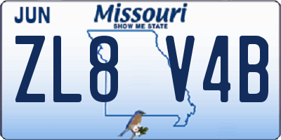 MO license plate ZL8V4B