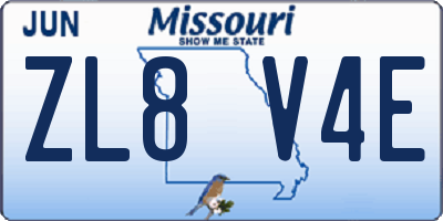 MO license plate ZL8V4E