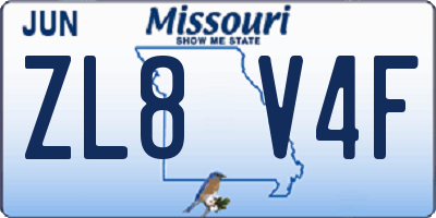 MO license plate ZL8V4F
