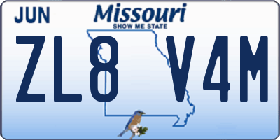 MO license plate ZL8V4M