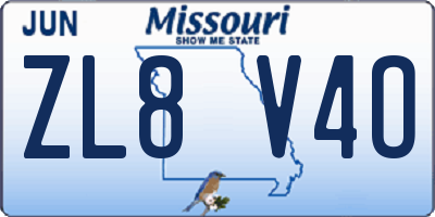 MO license plate ZL8V4O