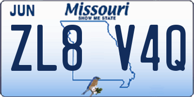 MO license plate ZL8V4Q