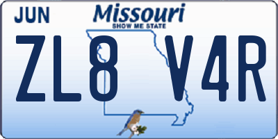 MO license plate ZL8V4R
