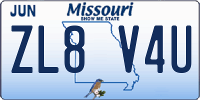 MO license plate ZL8V4U