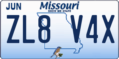 MO license plate ZL8V4X