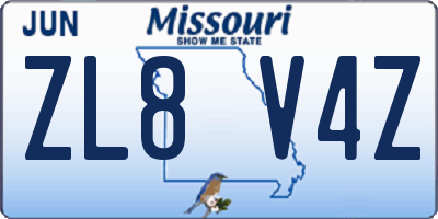 MO license plate ZL8V4Z