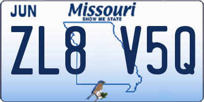 MO license plate ZL8V5Q