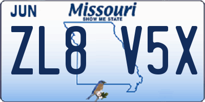 MO license plate ZL8V5X