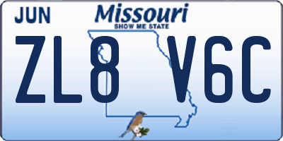 MO license plate ZL8V6C