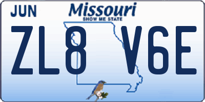 MO license plate ZL8V6E
