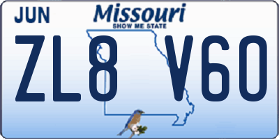 MO license plate ZL8V6O