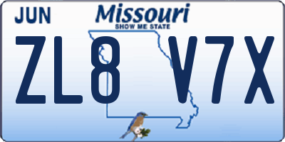 MO license plate ZL8V7X