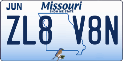 MO license plate ZL8V8N
