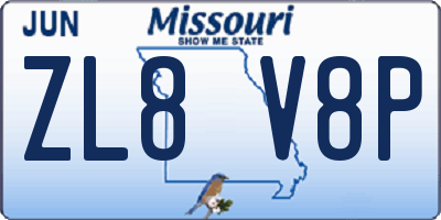 MO license plate ZL8V8P