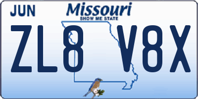 MO license plate ZL8V8X