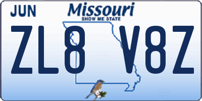 MO license plate ZL8V8Z
