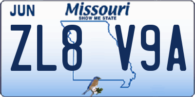 MO license plate ZL8V9A