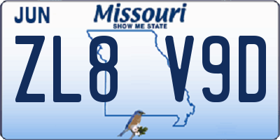 MO license plate ZL8V9D